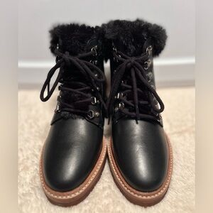 Black boots,7, fall/Winter,New, leather upper, fur collar,lace up, Botkier NY